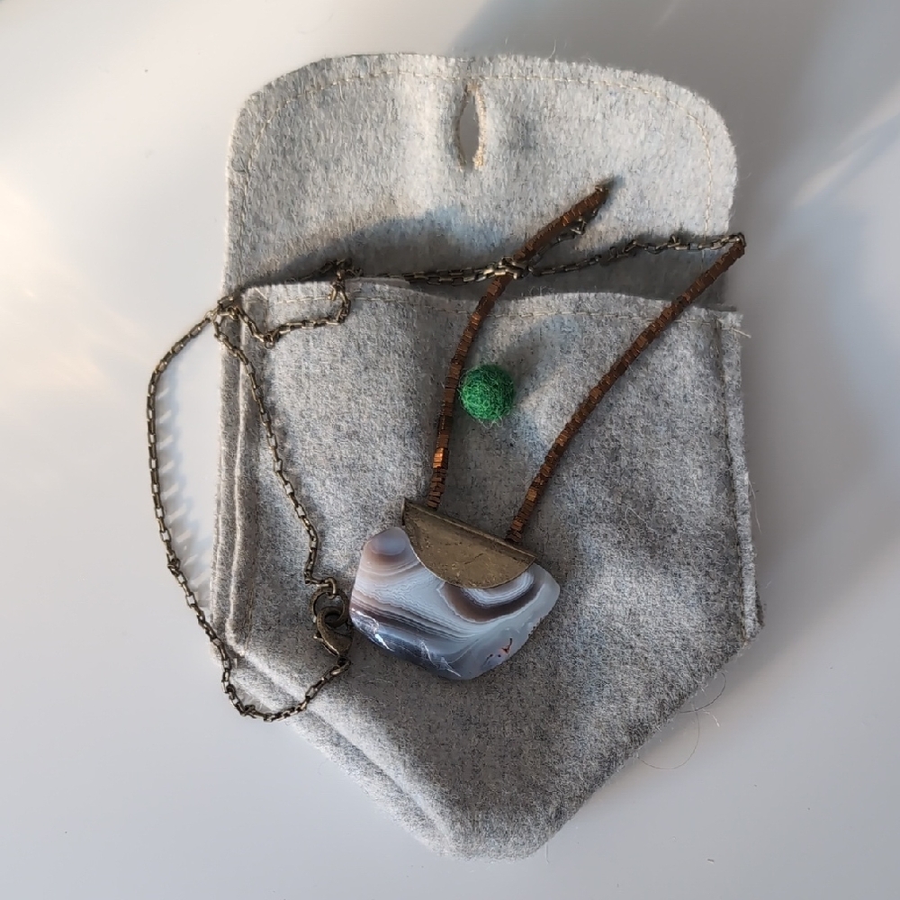 Anthropologie Silver and Brown Agate Necklace